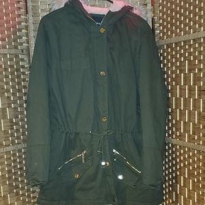 Green with Pink Faux Fur Jacket